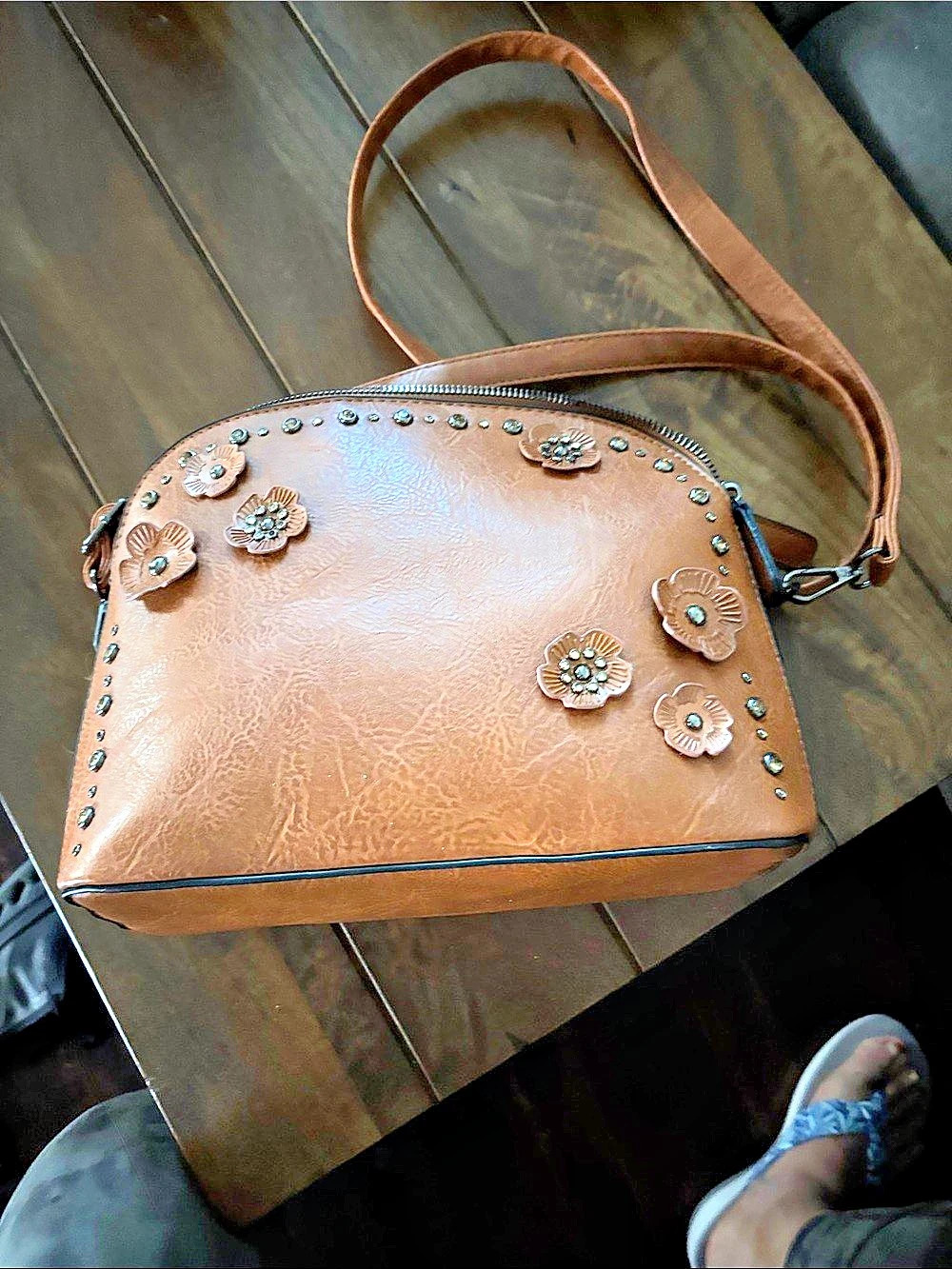 Sam & Hadley Brown Floral Studded Crossbody Bag